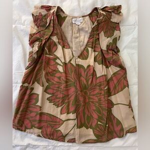 Velvet Floral Silk Blouse - Pink and Tan size Medium